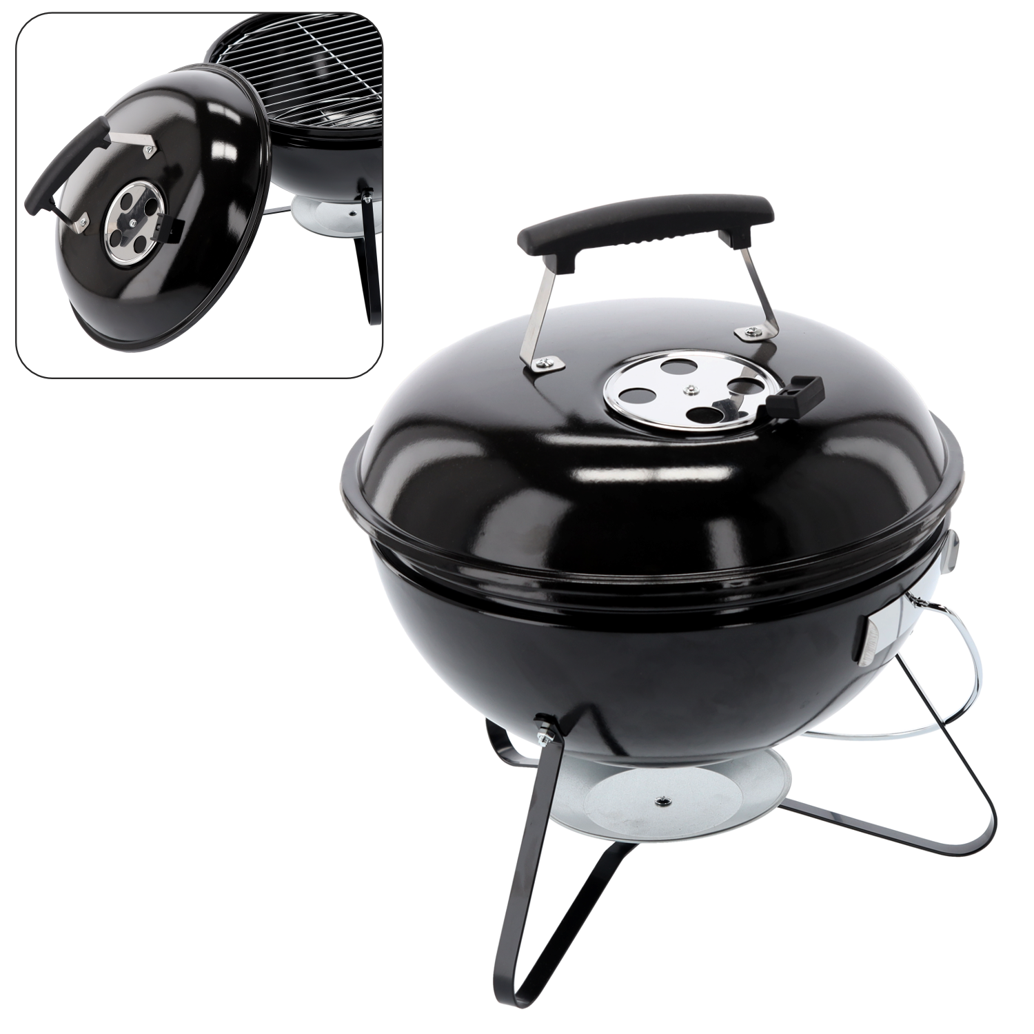 GRILL WĘGLOWY KULISTY NA NÓŻKACH Z POKRYWĄ 37 x 28/44 CM - obrazek 2