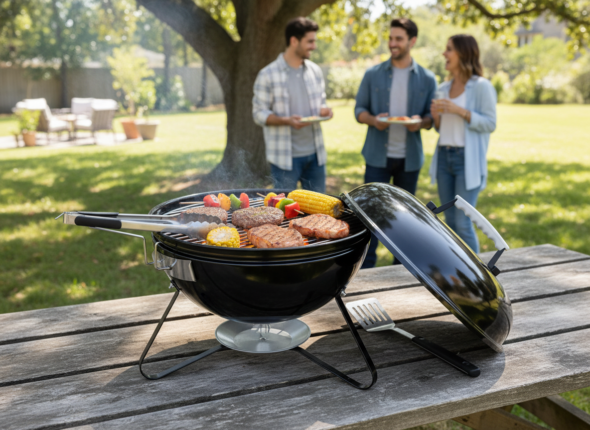 GRILL WĘGLOWY KULISTY NA NÓŻKACH Z POKRYWĄ 37 x 28/44 CM - obrazek 9