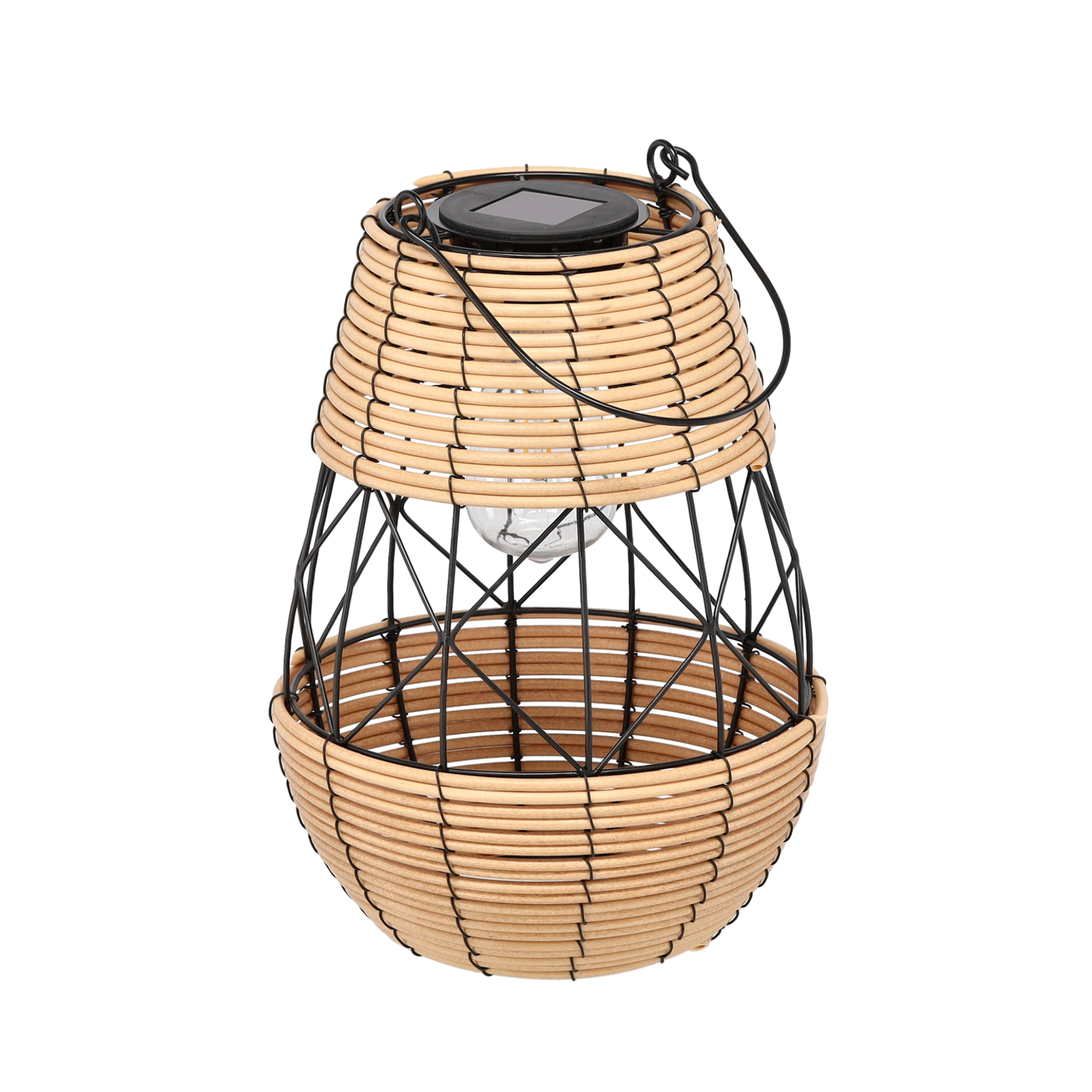 LAMPION SOLARNY METALOWY - CZARNO-BEŻOWY 32 CM