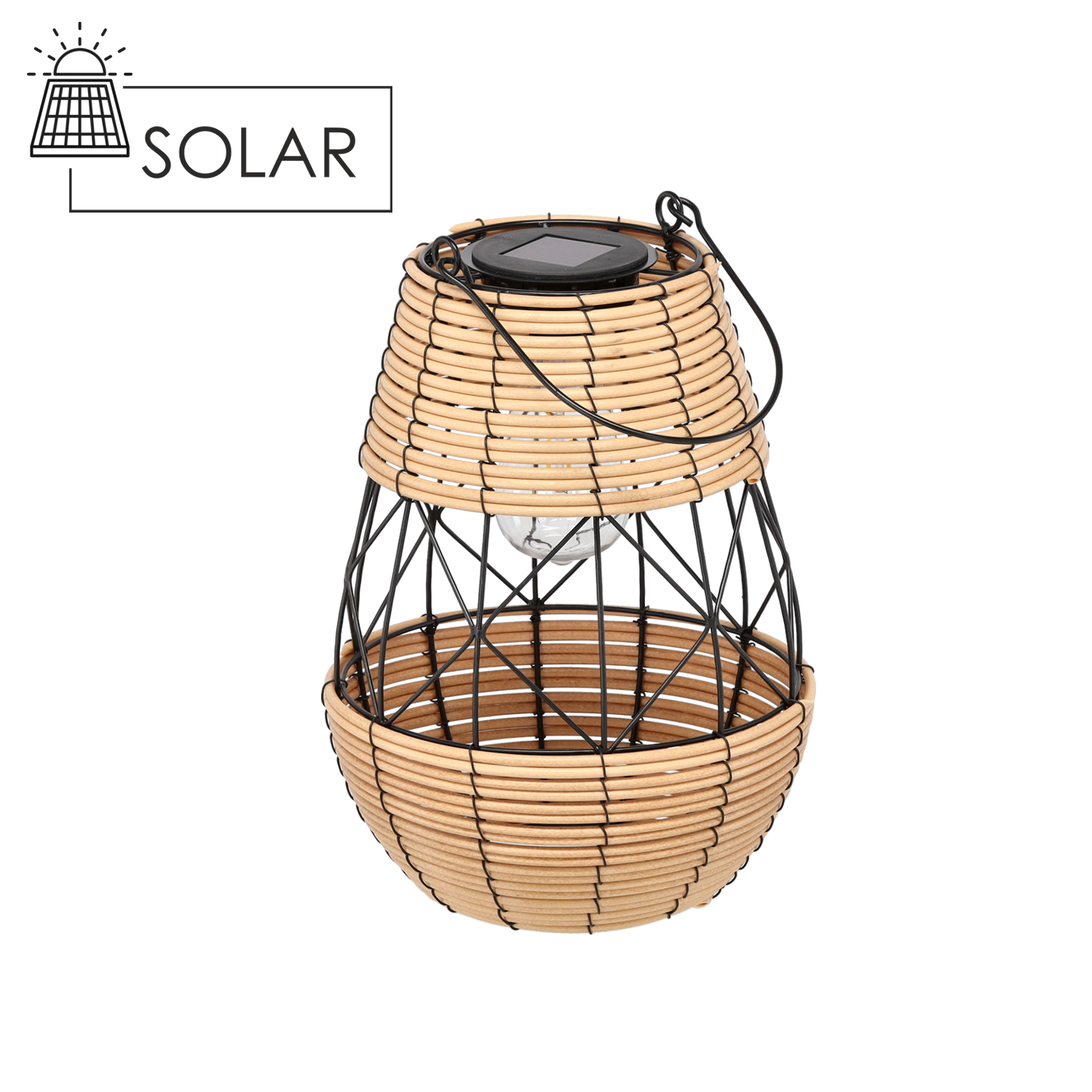 LAMPION SOLARNY METALOWY - CZARNO-BEŻOWY 32 CM - obrazek 3