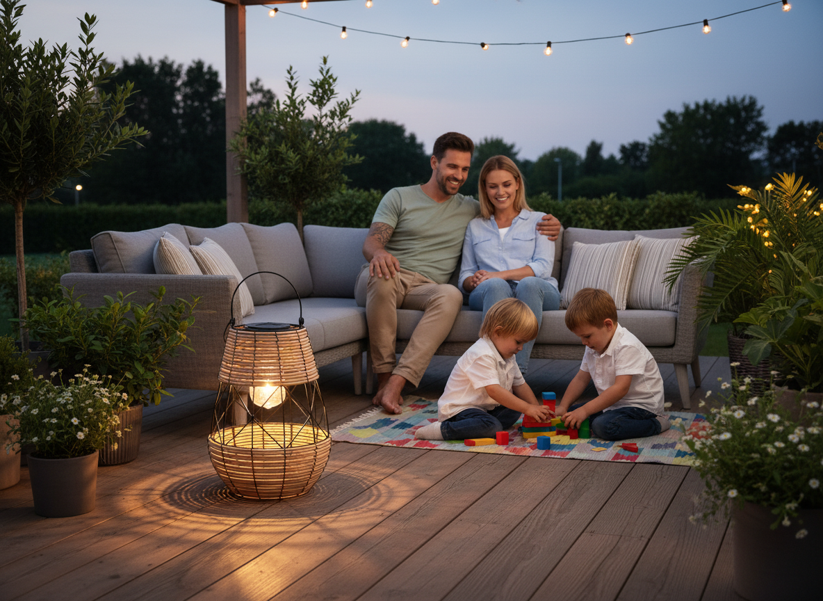 LAMPION SOLARNY METALOWY - CZARNO-BEŻOWY 32 CM - obrazek 4