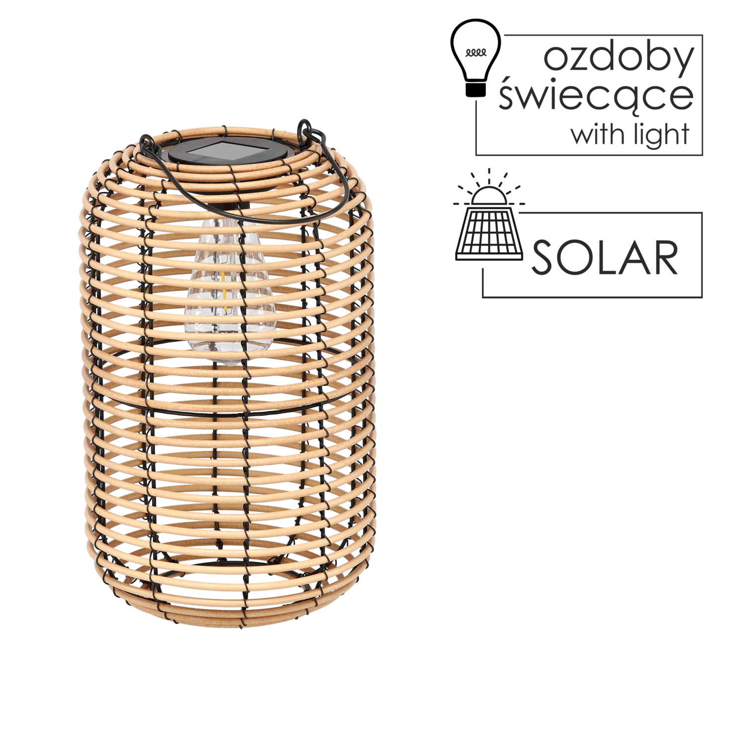 LAMPION SOLARNY METALOWY - BEŻOWY 32 CM - obrazek 2