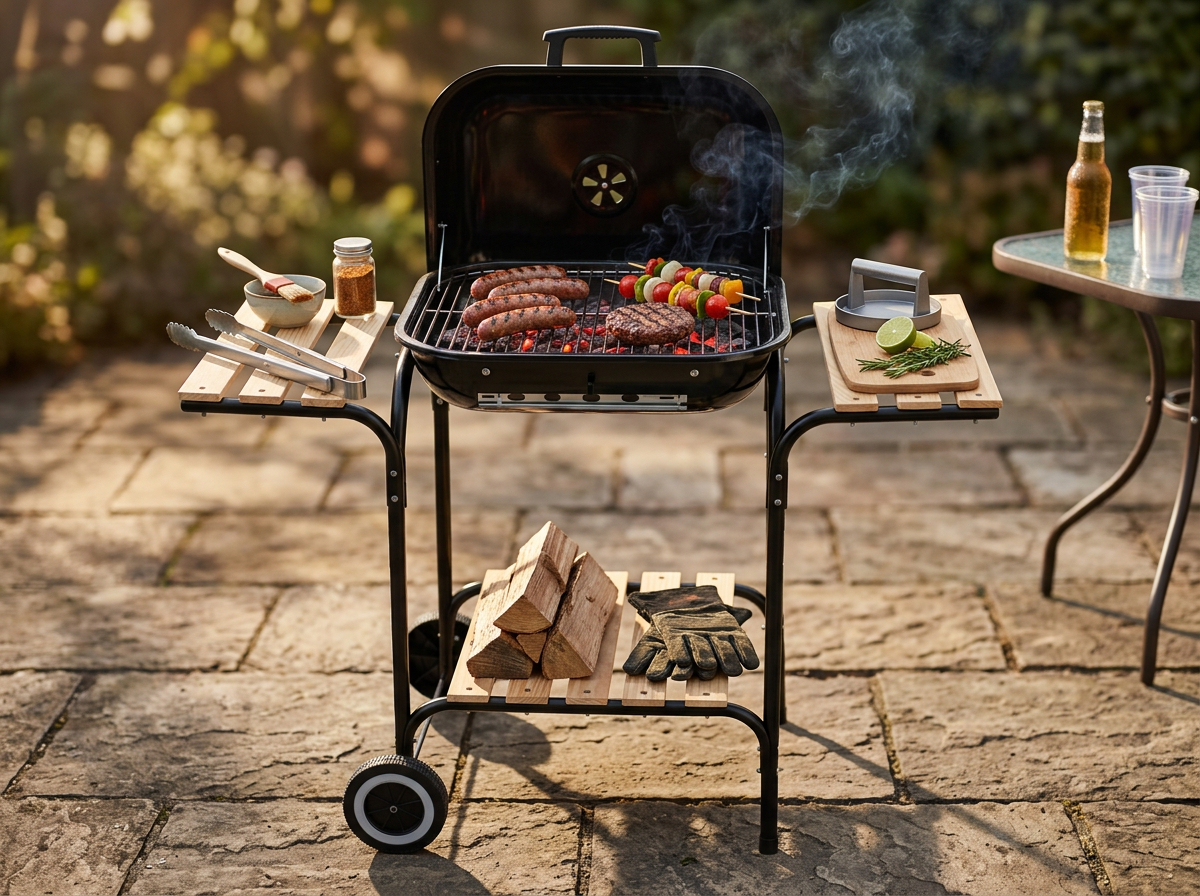 GRILL WĘGLOWY AMERYKAŃSKI Z PÓŁKAMI BOCZNYMI I KÓŁKAMI 97,5 x 49 x 82,5 CM - obrazek 5