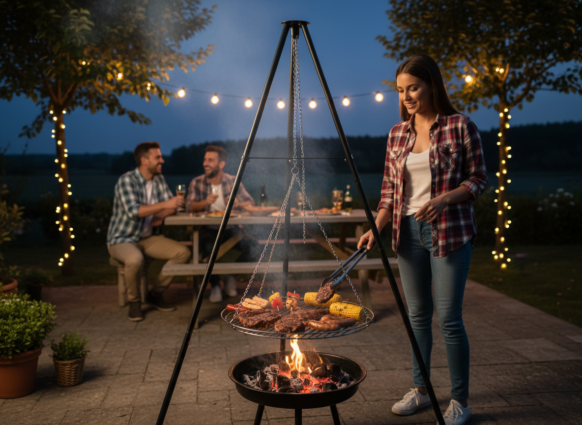 GRILL WISZĄCY REGULOWANY NA TRÓJNOGU 95 x 95 x 147 CM - obrazek 5
