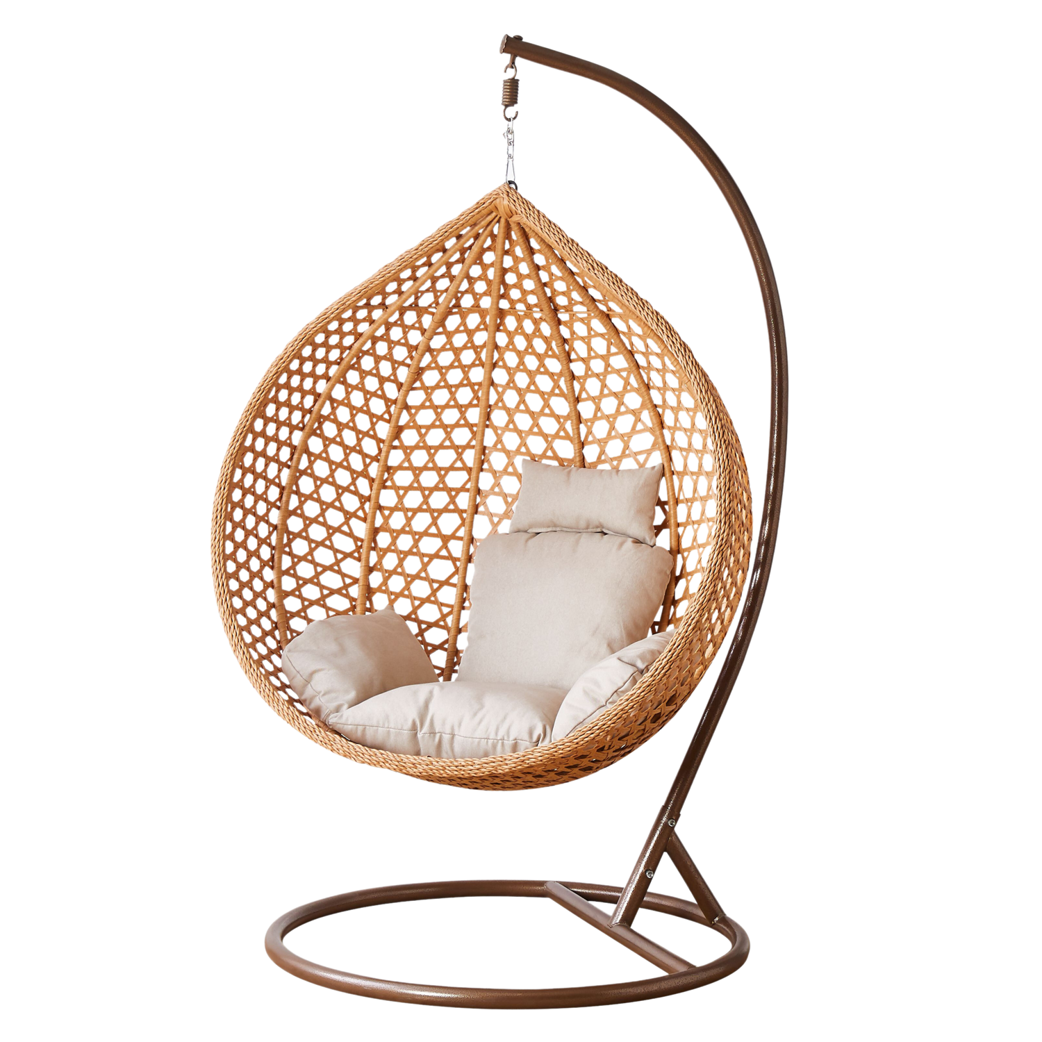 FOTEL WISZĄCY ROZM. XL BRĄZOWY, PODUSZKA BEŻOWA, RAMA BRĄZOWA - obrazek 2