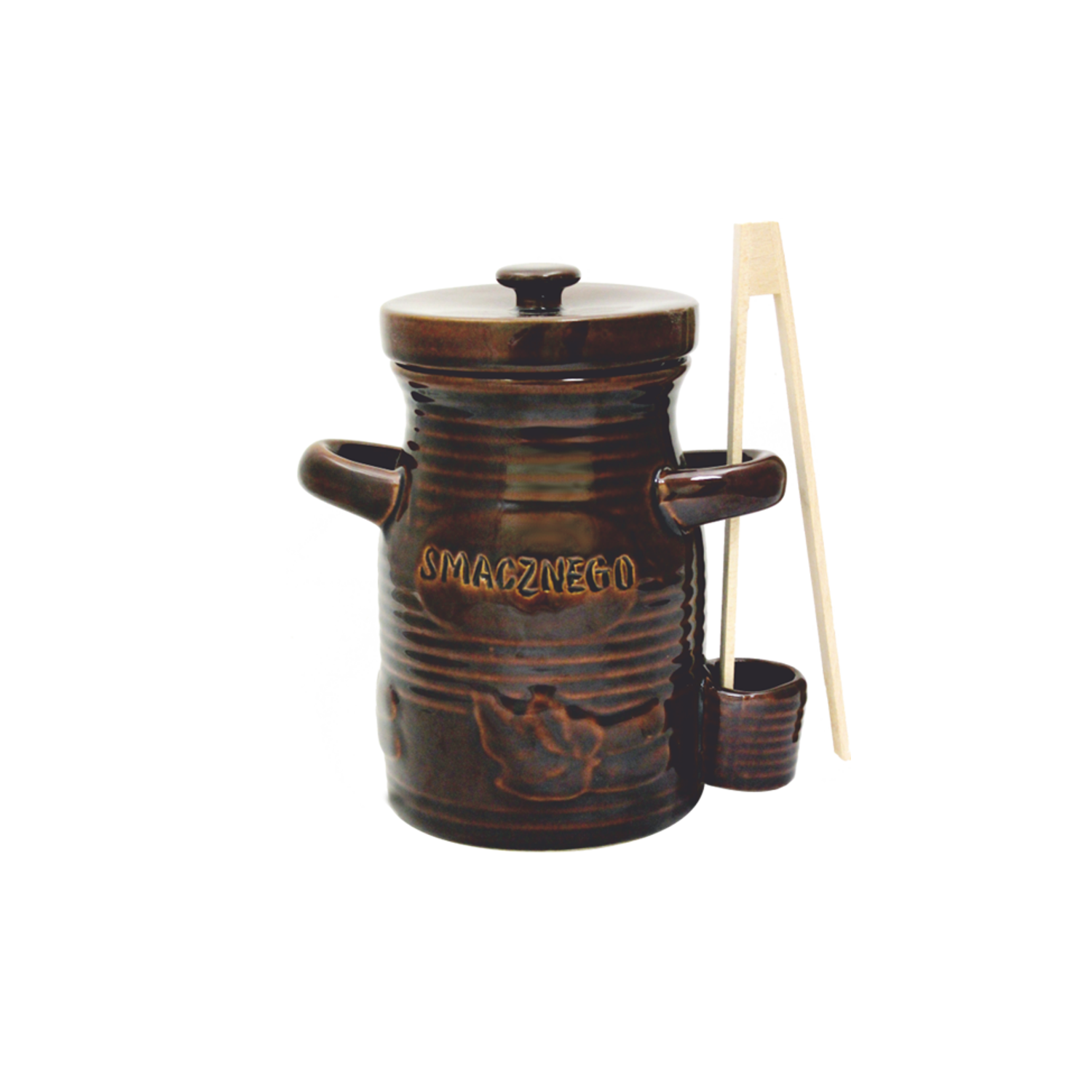 POJEMNIK CERAMICZNY 1,5L NA OGÓRKI ZE SZCZYPCAMI BRĄZ *3248 - obrazek 2