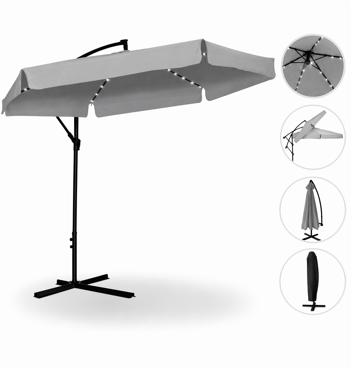 PARASOL OGRODOWY 3 M SZARY "BANANA" Z POKROWCEM Z LED - obrazek 8