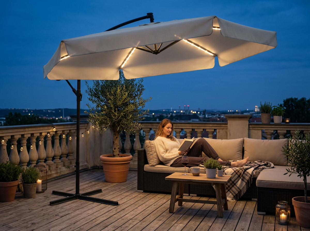PARASOL OGRODOWY 3 M SZARY "BANANA" Z POKROWCEM Z LED - obrazek 11