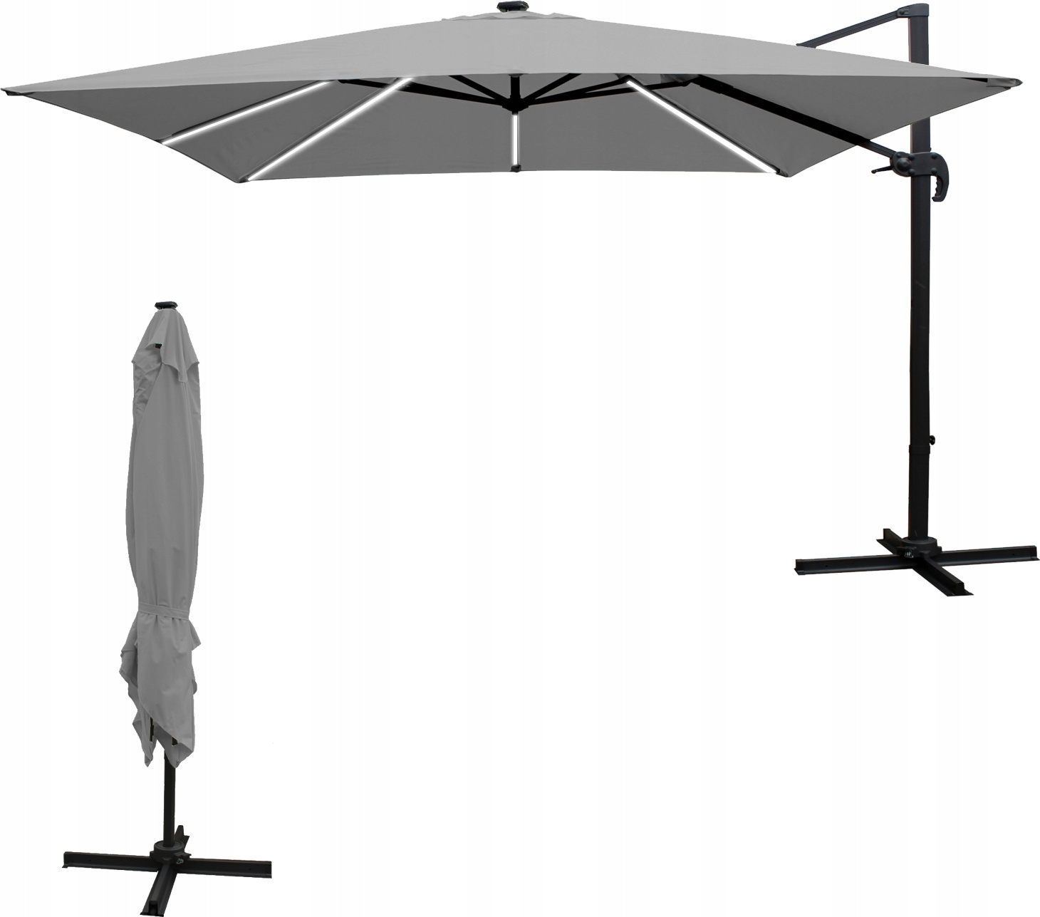 PARASOL OGRODOWY 3 x 3 M SZARY "ROMA" Z POKROWCEM Z LED - obrazek 3