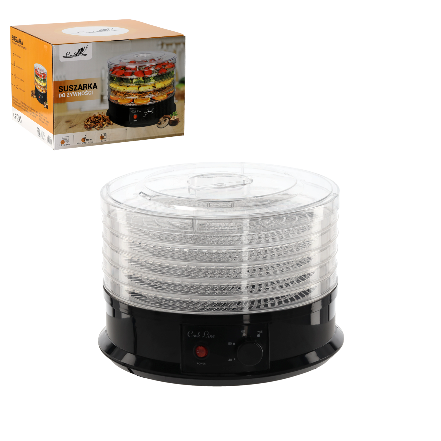 SUSZARKA DO ŻYWNOŚCI 5-POZIOMOWA 250W FI 32 CM Z MECHANIZMEM *2714 - obrazek 2