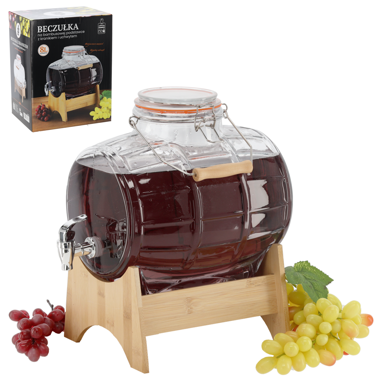 BECZUŁKA 8L NA BAMBUSOWEJ PODSTAWCE Z KRANIKIEM, UCHWYTEM I MECHANICZNYM ZAPIĘCIEM *1722 - obrazek 3