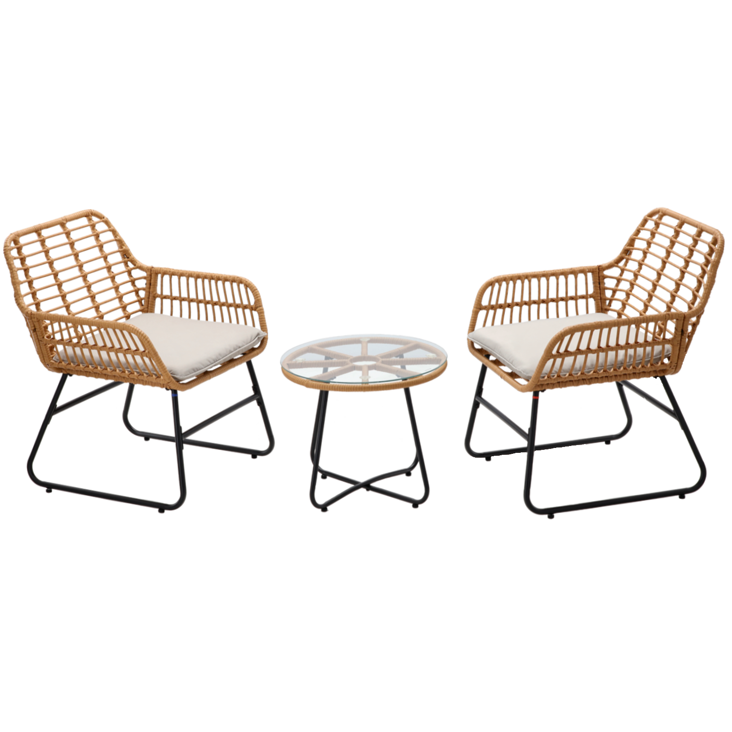 ZESTAW MEBLI OGRODOWYCH (2 KRZESŁA, STOLIK) - BRĄZOWY, PODUSZKI - SZARY - obrazek 2