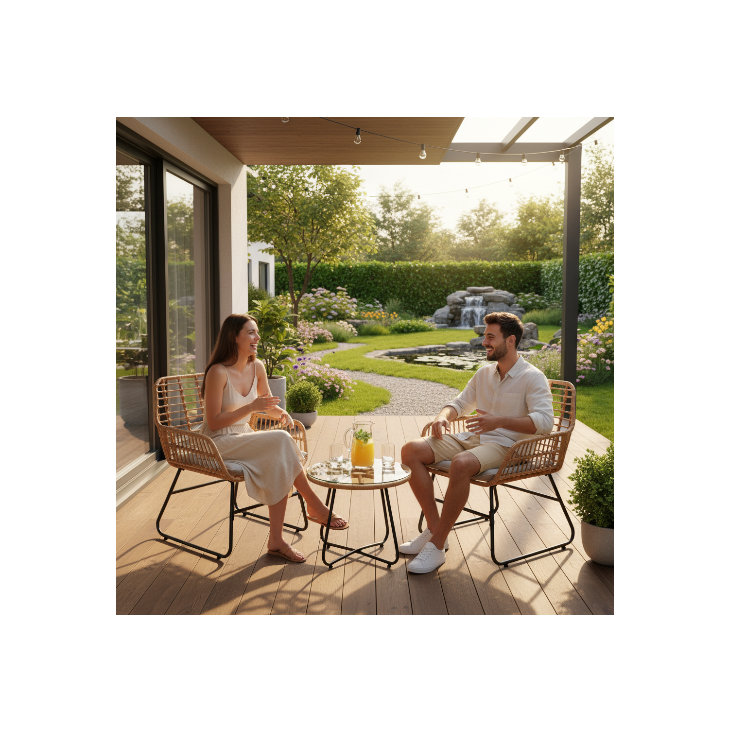 ZESTAW MEBLI OGRODOWYCH (2 KRZESŁA, STOLIK) - BRĄZOWY, PODUSZKI - SZARY - obrazek 4