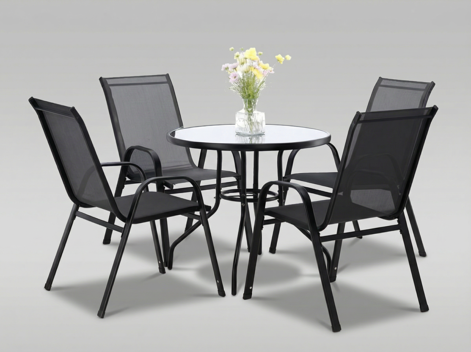ZESTAW MEBLI OGRODOWYCH - 4 KRZESŁA + OKRĄGŁY STOLIK - SZARY *3514 - obrazek 2