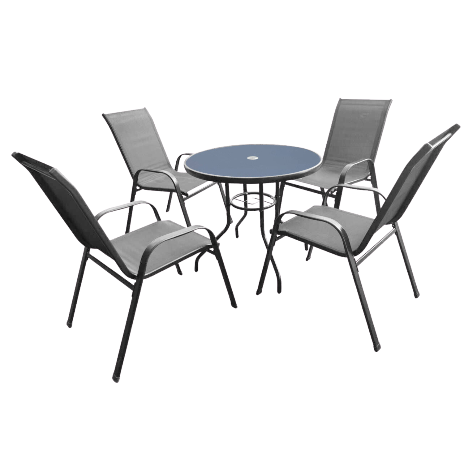 ZESTAW MEBLI OGRODOWYCH - 4 KRZESŁA + OKRĄGŁY STOLIK - SZARY *3514