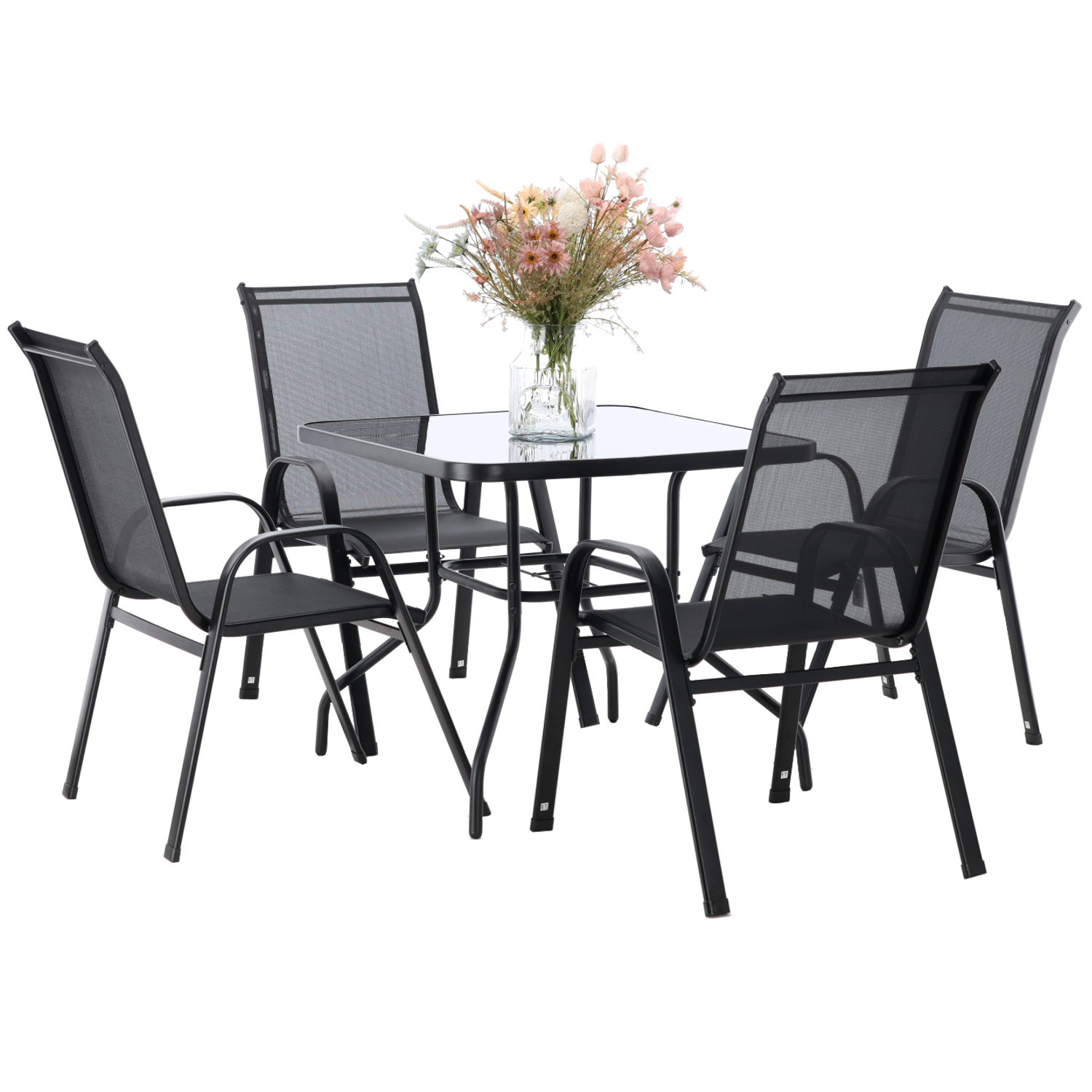 ZESTAW MEBLI OGRODOWYCH - 4 KRZESŁA + KWADRATOWY STOLIK - CZARNY - obrazek 4