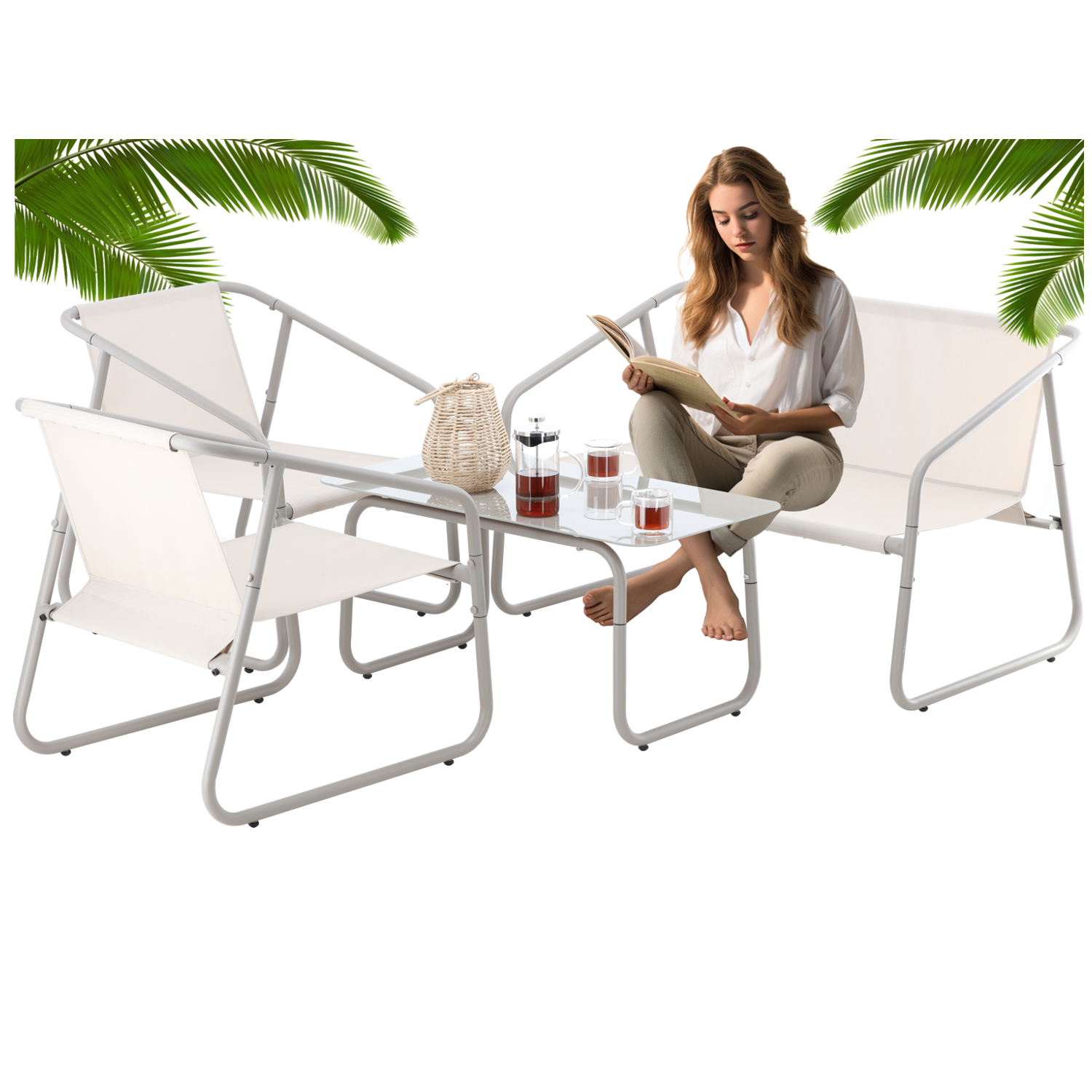 ZESTAW MEBLI OGRODOWYCH - SOFA, 2 KRZESŁA, STOLIK - BEŻOWY *3811 - obrazek 6