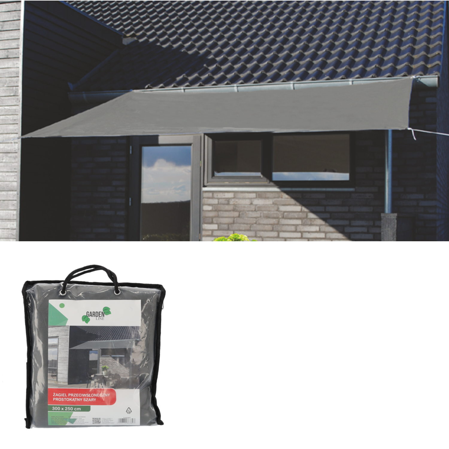 ŻAGIEL PRZECIWSŁONECZNY PROSTOKĄTNY SZARY 3 x 2.5 M