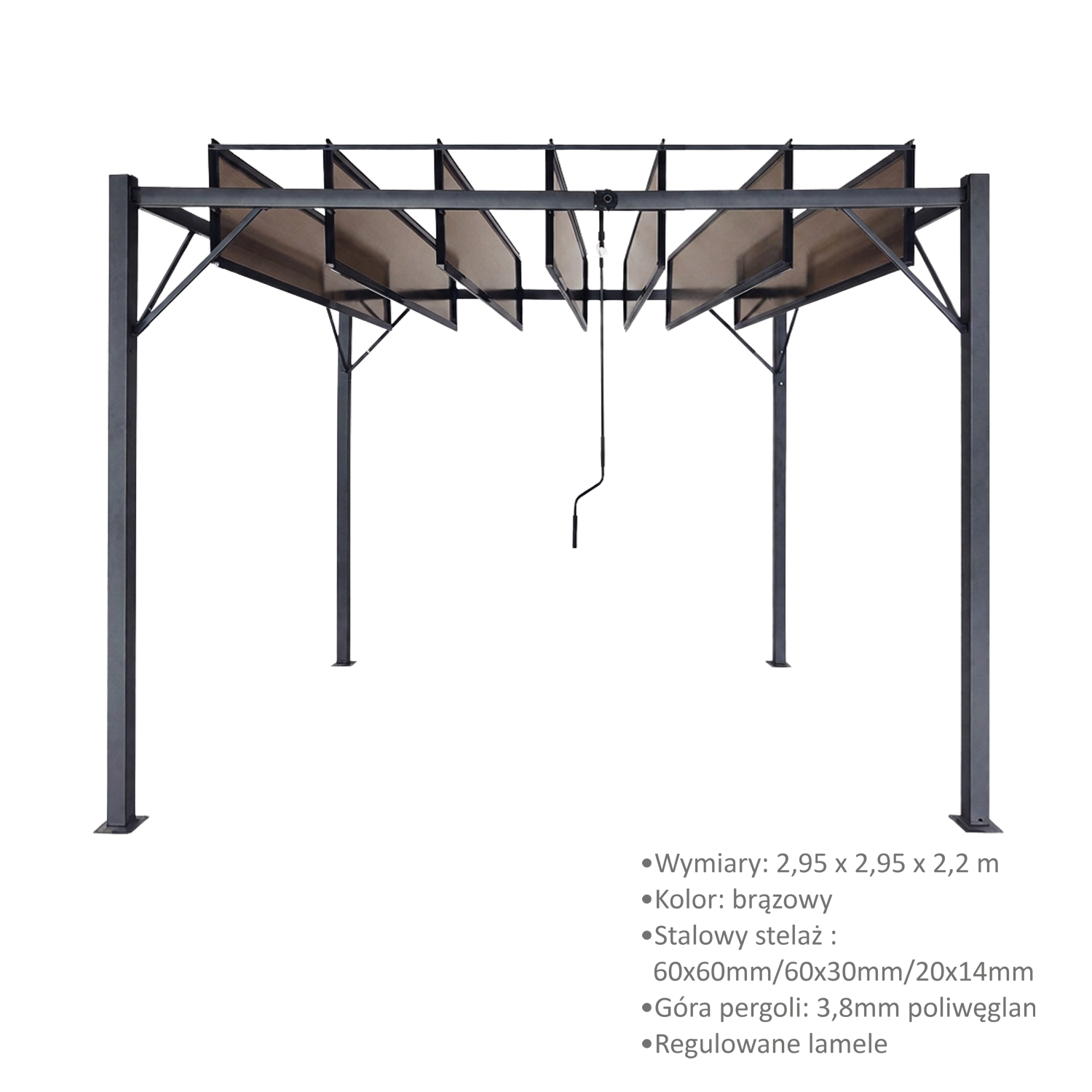 PERGOLA OGRODOWA Z RUCHOMYMI LAMELAMI Z POLIWĘGLANU 3 x 3 M BRĄZOWA - obrazek 2