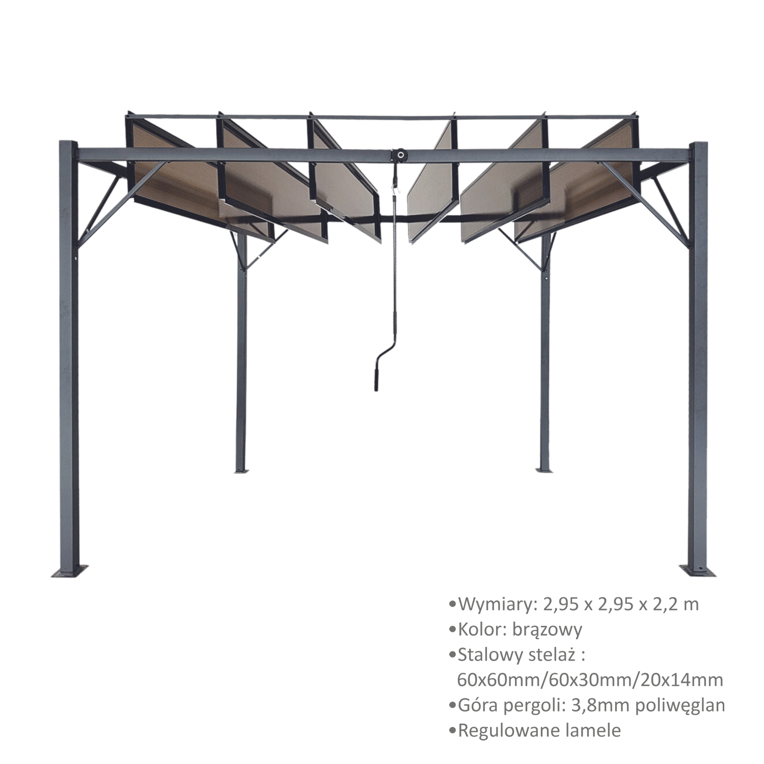 PERGOLA OGRODOWA Z RUCHOMYMI LAMELAMI Z POLIWĘGLANU 3 x 3 M BRĄZOWA - obrazek 2