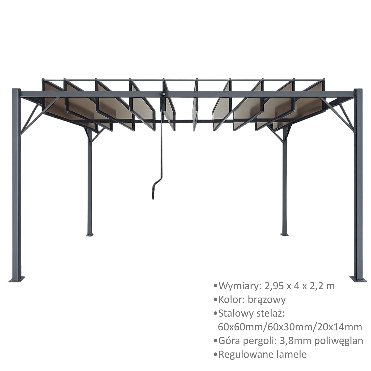 PERGOLA OGRODOWA Z RUCHOMYMI LAMELAMI Z POLIWĘGLANU 3 x 4 M BRĄZOWA - obrazek 2
