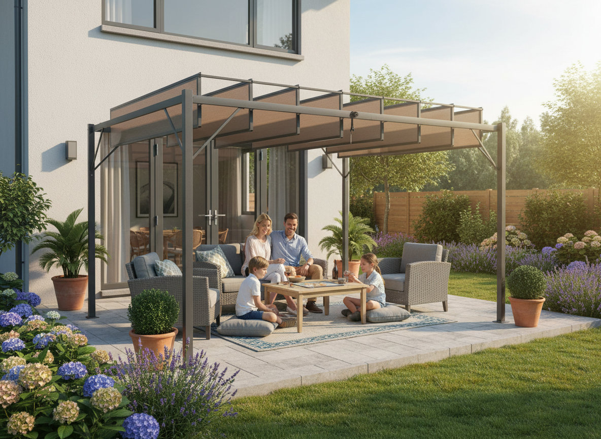 PERGOLA OGRODOWA Z RUCHOMYMI LAMELAMI Z POLIWĘGLANU 3 x 4 M BRĄZOWA - obrazek 7