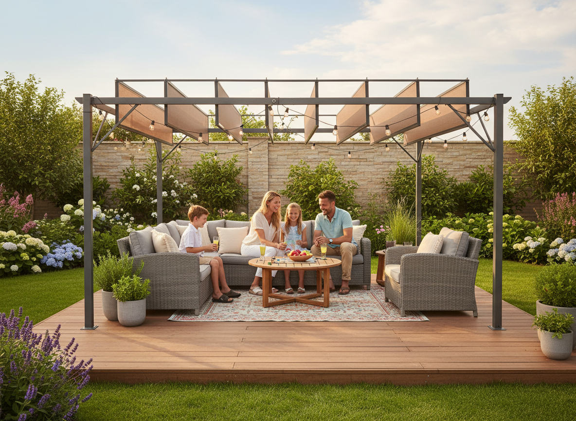 PERGOLA OGRODOWA Z RUCHOMYMI LAMELAMI Z POLIWĘGLANU 3 x 4 M BRĄZOWA - obrazek 8