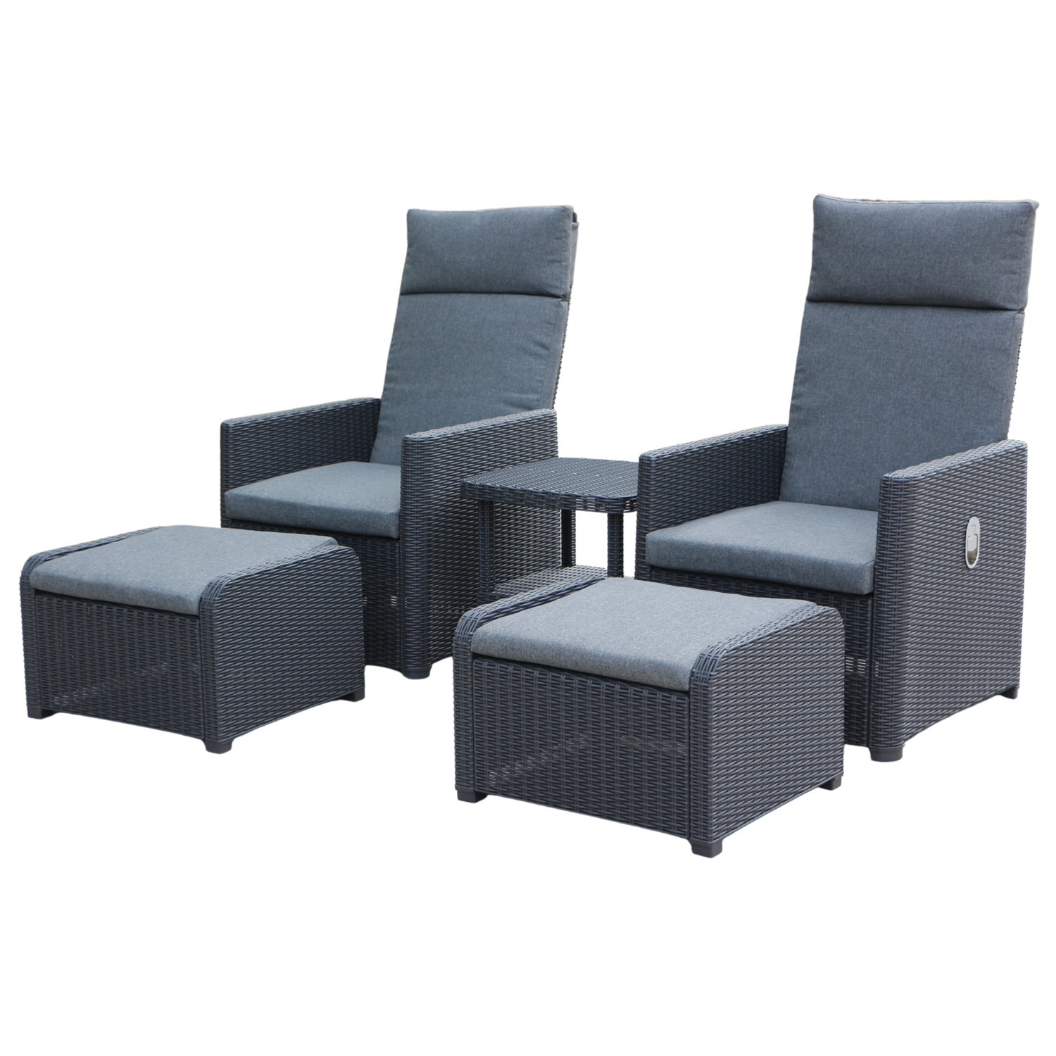 ZESTAW MEBLI OGRODOWYCH - ANTRACYT (2 ROZKŁADANE FOTELE, STOLIK, 2 PODNÓŻKI) - obrazek 2