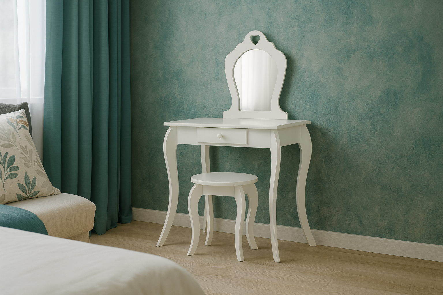 MAŁA TOALETKA KOSMETYCZNA BIAŁA Z LUSTREM + TABORET *0397