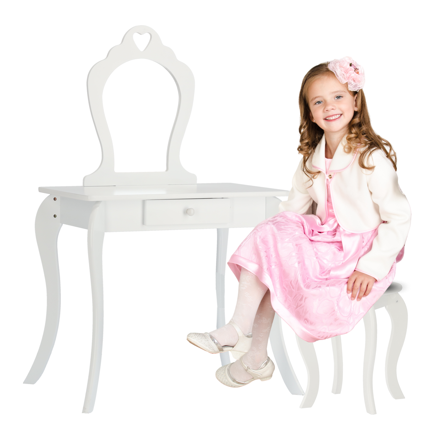 MAŁA TOALETKA KOSMETYCZNA BIAŁA Z LUSTREM + TABORET *0397 - obrazek 4