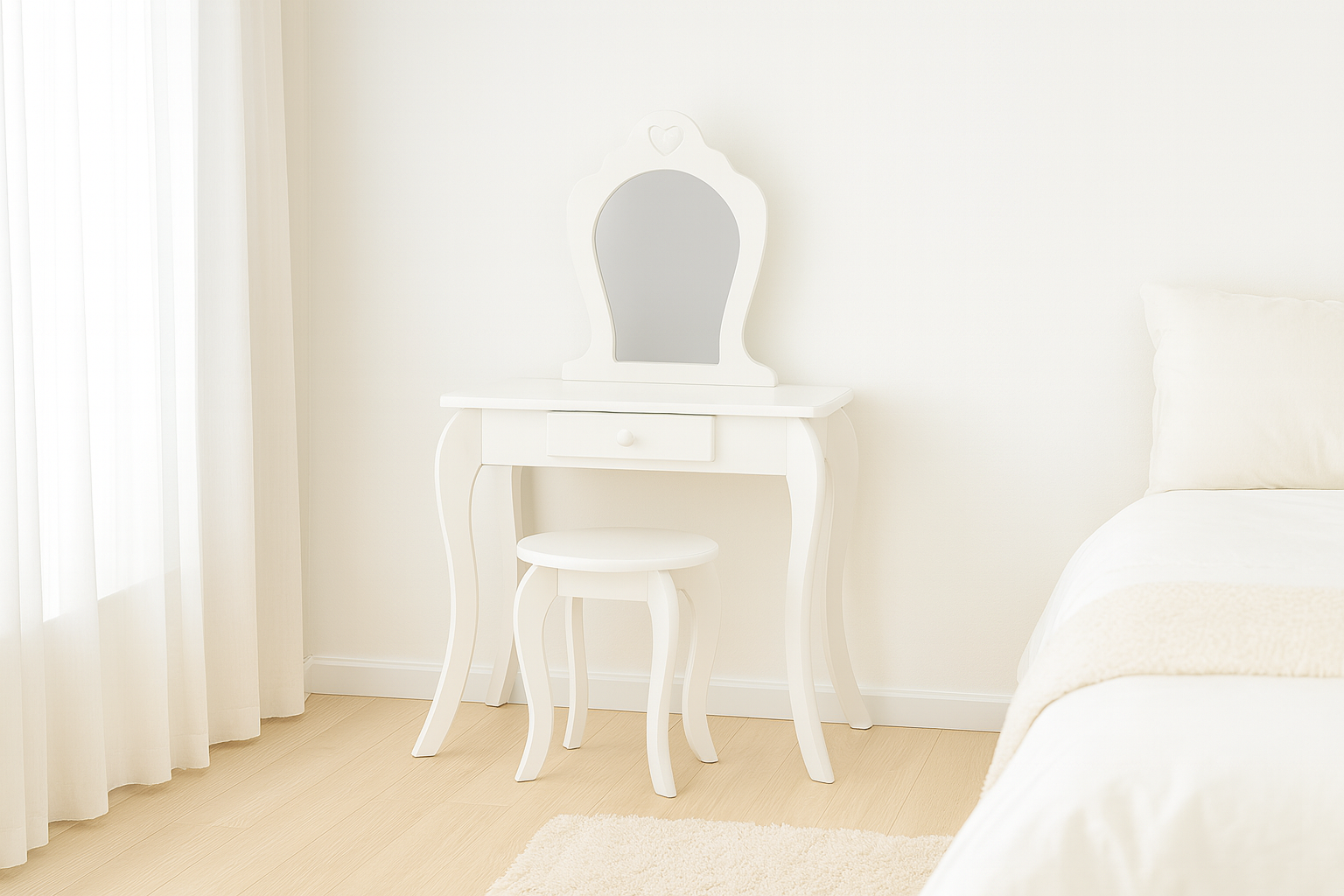 MAŁA TOALETKA KOSMETYCZNA BIAŁA Z LUSTREM + TABORET *0397 - obrazek 3