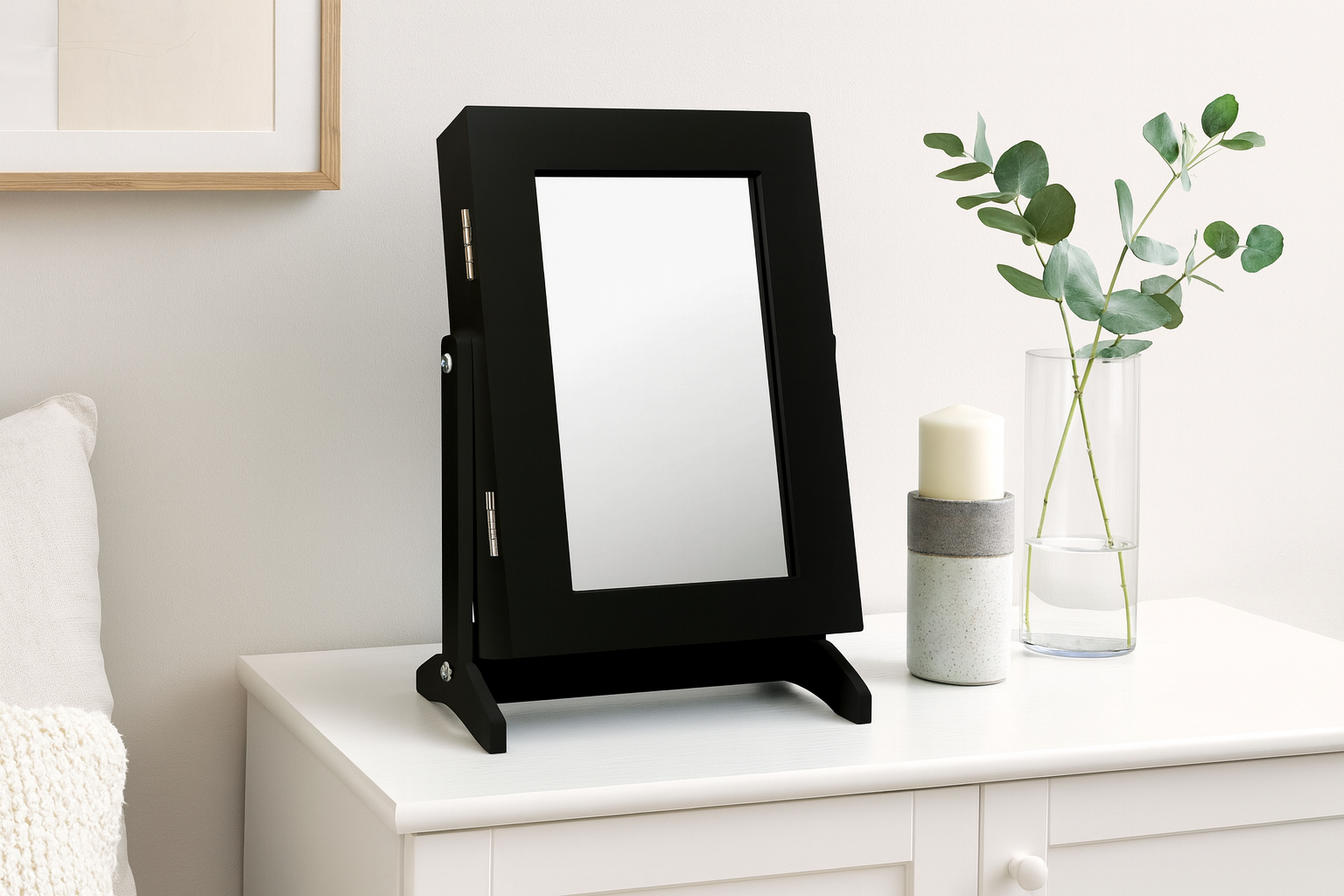 SZAFKA NA BIŻUTERIĘ Z LUSTREM CZARNA 21 x 15 x 35 cm *8072