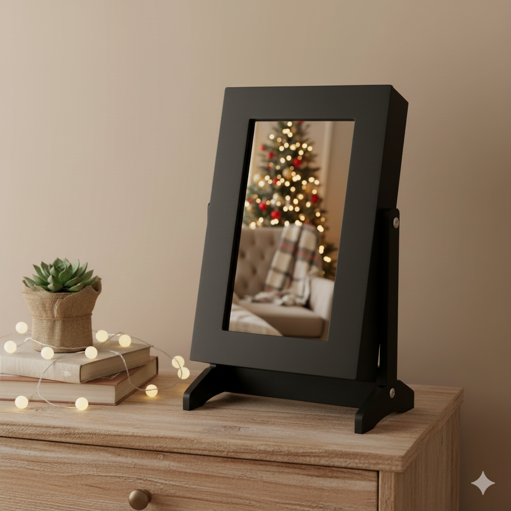 SZAFKA NA BIŻUTERIĘ Z LUSTREM CZARNA 21 x 15 x 35 cm *8072 - obrazek 3