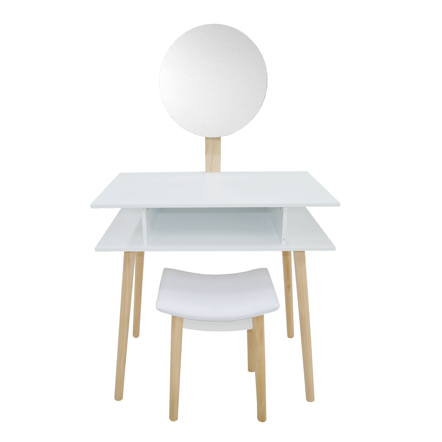TOALETKA DO WIZAŻU BIAŁA RETRO Z OKRĄGŁYM LUSTREM + TABORET *5803 - obrazek 11