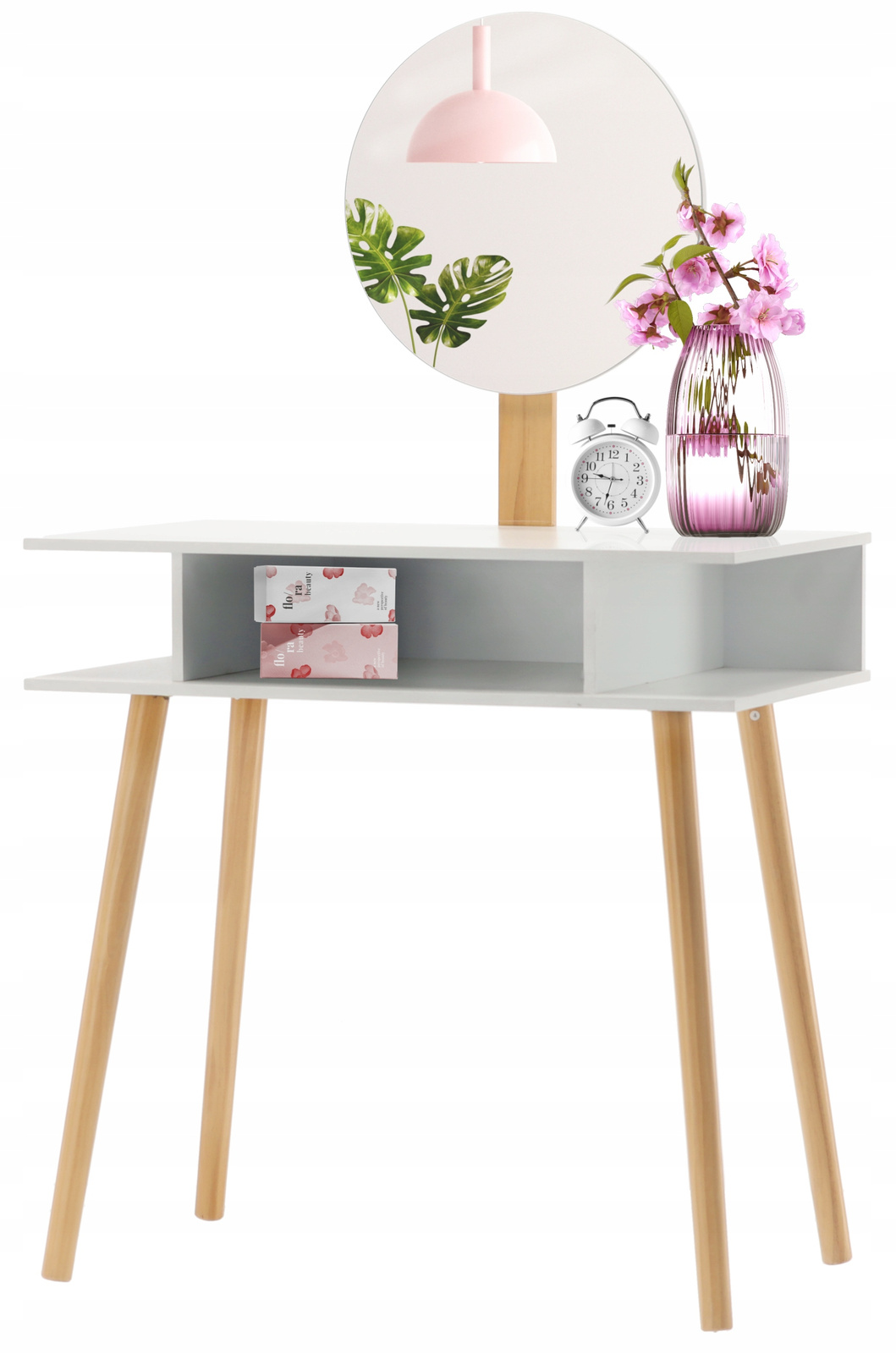 TOALETKA DO WIZAŻU BIAŁA RETRO Z OKRĄGŁYM LUSTREM + TABORET *5803 - obrazek 10
