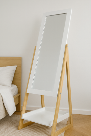 LUSTRO STOJĄCE DREWNIANE NOGI Z PÓŁKĄ 40 x 36 x 150 CM *9740