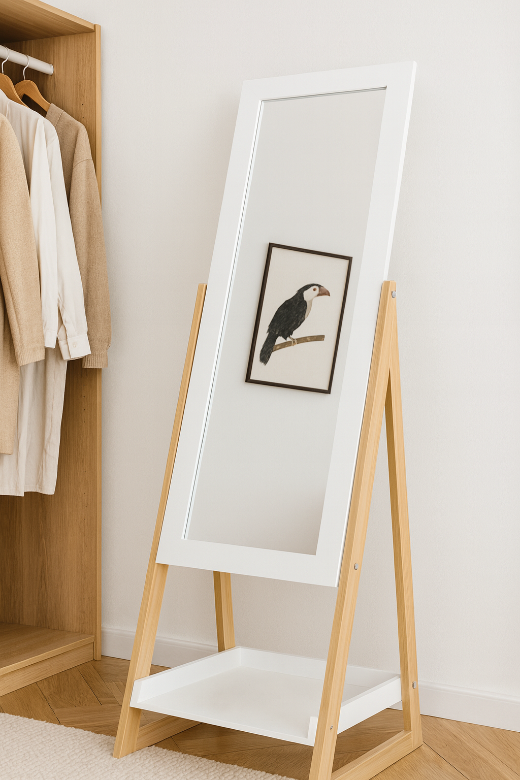 LUSTRO STOJĄCE DREWNIANE NOGI Z PÓŁKĄ 40 x 36 x 150 CM *9740 - obrazek 5