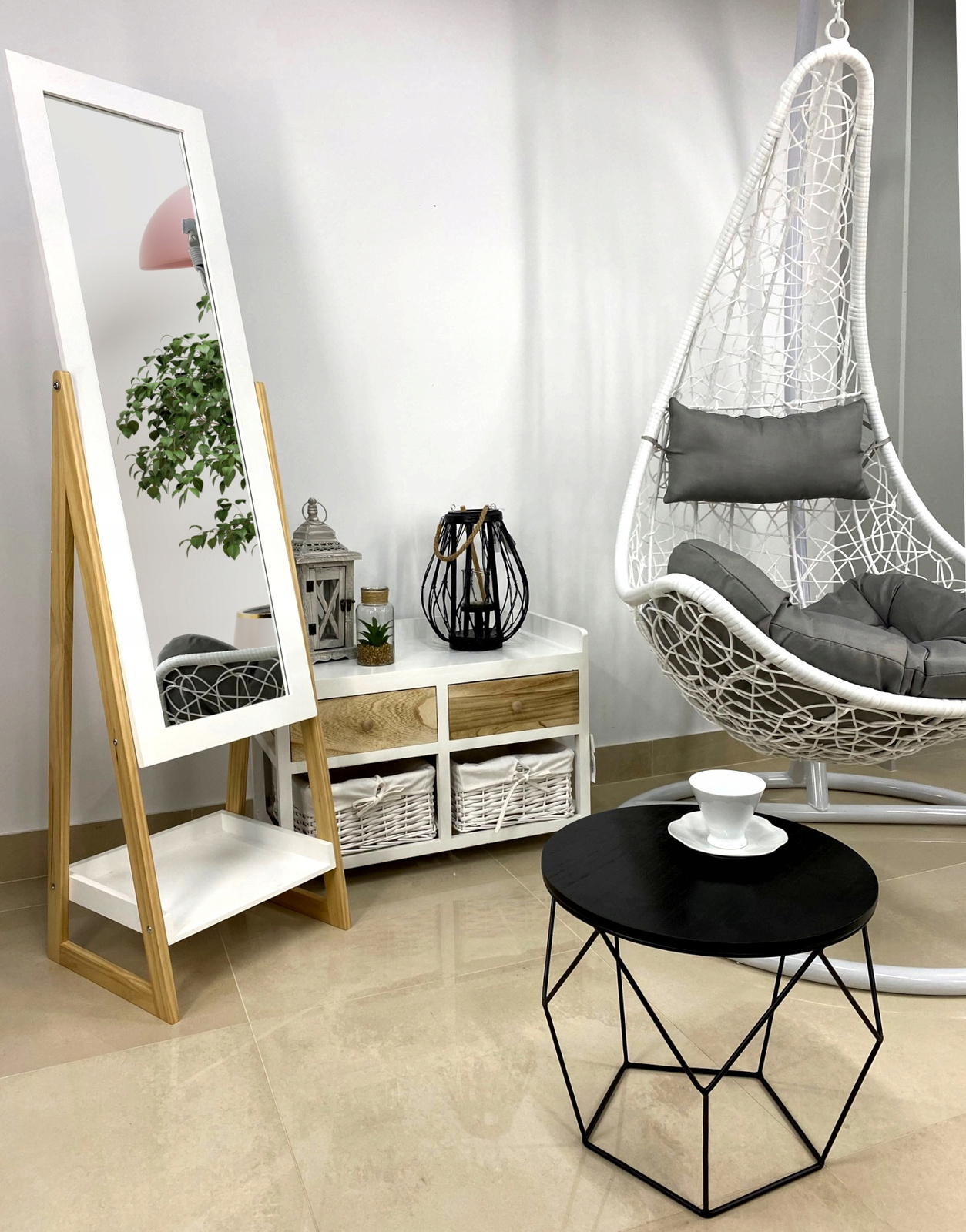 LUSTRO STOJĄCE DREWNIANE NOGI Z PÓŁKĄ 40 x 36 x 150 CM *9740 - obrazek 9