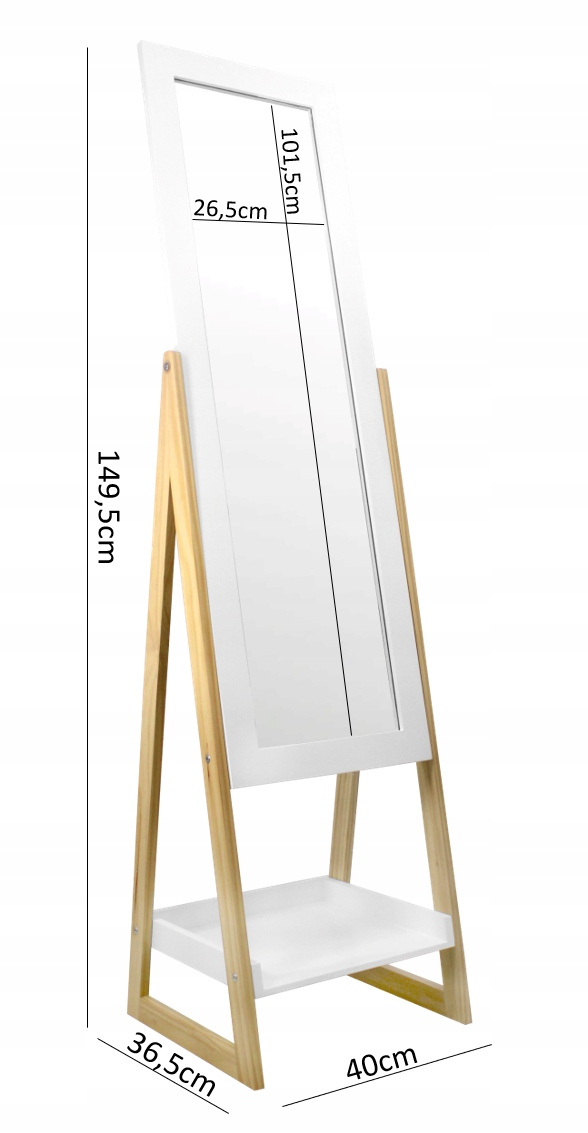 LUSTRO STOJĄCE DREWNIANE NOGI Z PÓŁKĄ 40 x 36 x 150 CM *9740 - obrazek 4