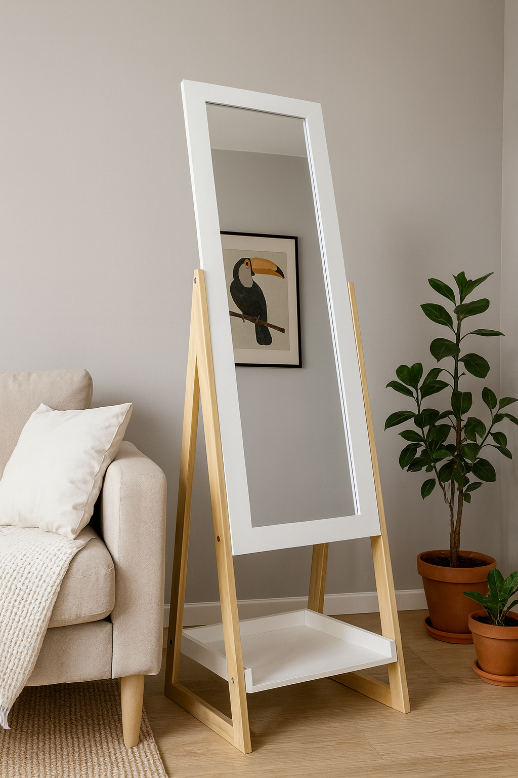LUSTRO STOJĄCE DREWNIANE NOGI Z PÓŁKĄ 40 x 36 x 150 CM *9740 - obrazek 6