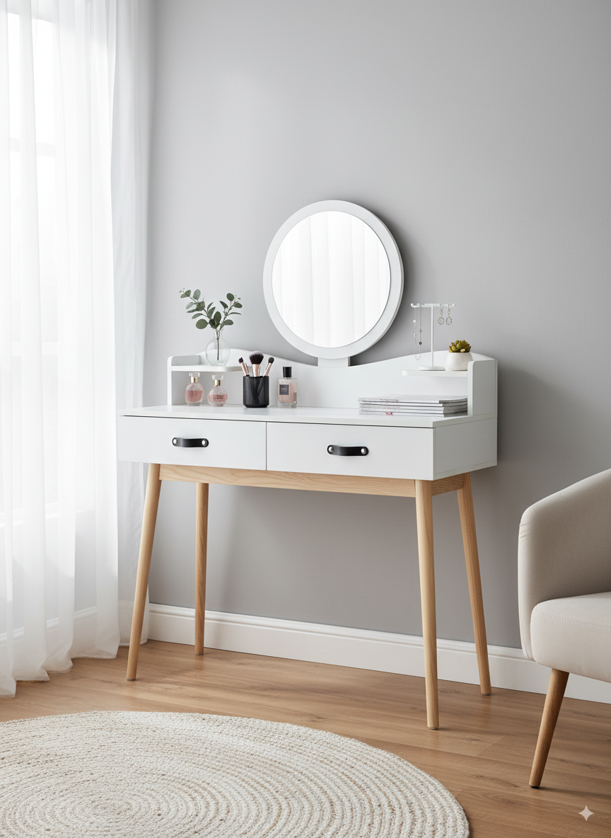 TOALETKA KOSMETYCZNA BIAŁA Z LUSTREM 100 x 40 x 139 CM *1602 - obrazek 3