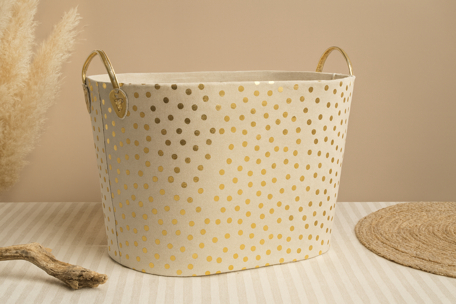 KOSZ NA PRANIE/ZABAWKI 38 x 48 x 34 CM W KROPKI ZŁOTY/SREBRNY *4885
