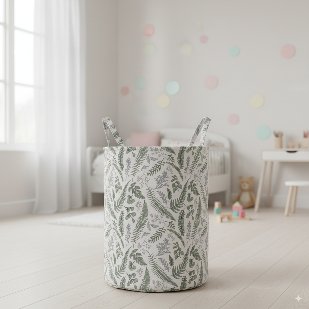 KOSZ NA PRANIE/ZABAWKI 30 x 42 CM OKRĄGŁY LIŚCIE ROZM. S *4953