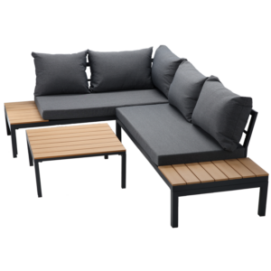 ZESTAW MEBLI ALUMINIOWYCH ( SOFA NAROŻNA + STOLIK ) SZARY + SZARE PODUSZKI *8137