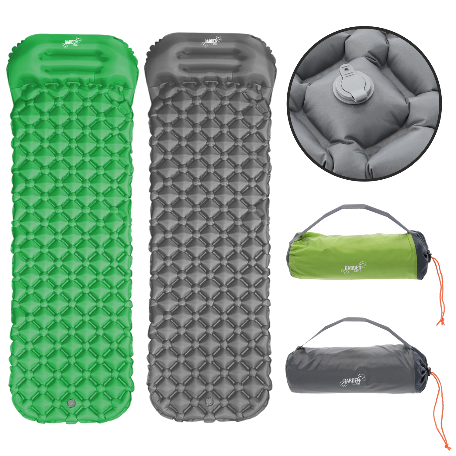 MATA TURYSTYCZNA POMPOWANA Z PODUSZKĄ 190 x 56 x 5.5 CM 470 G SZARA / ZIELONA