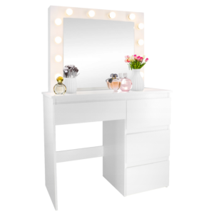TOALETKA DO WIZAŻU BIAŁA Z OŚWIETLENIEM Z 4 SZUFLADAMI 94x43x140 cm *4868