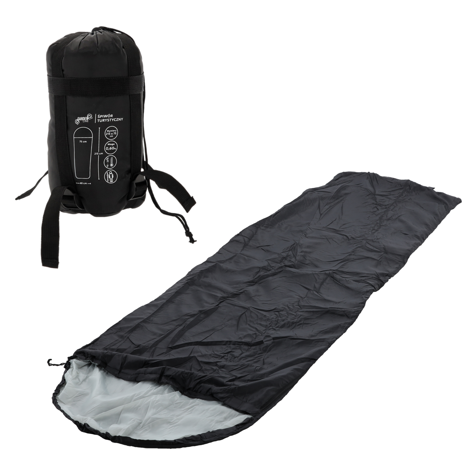 ŚPIWÓR TURYSTYCZNY 215 x 75 CM CZARNY - obrazek 2