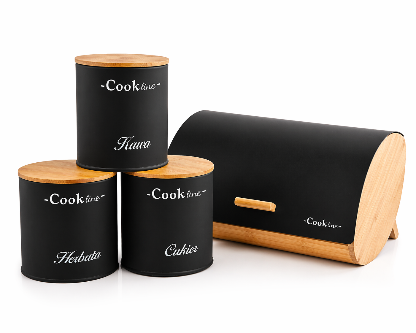 CHLEBAK ORTICA - BAMBUSOWY Z POKRYWĄ METALOWĄ 36,5x25x13 CM CZARNY MAT + 3 POJEMNIKI 11,5x11,5x12 CM - obrazek 2