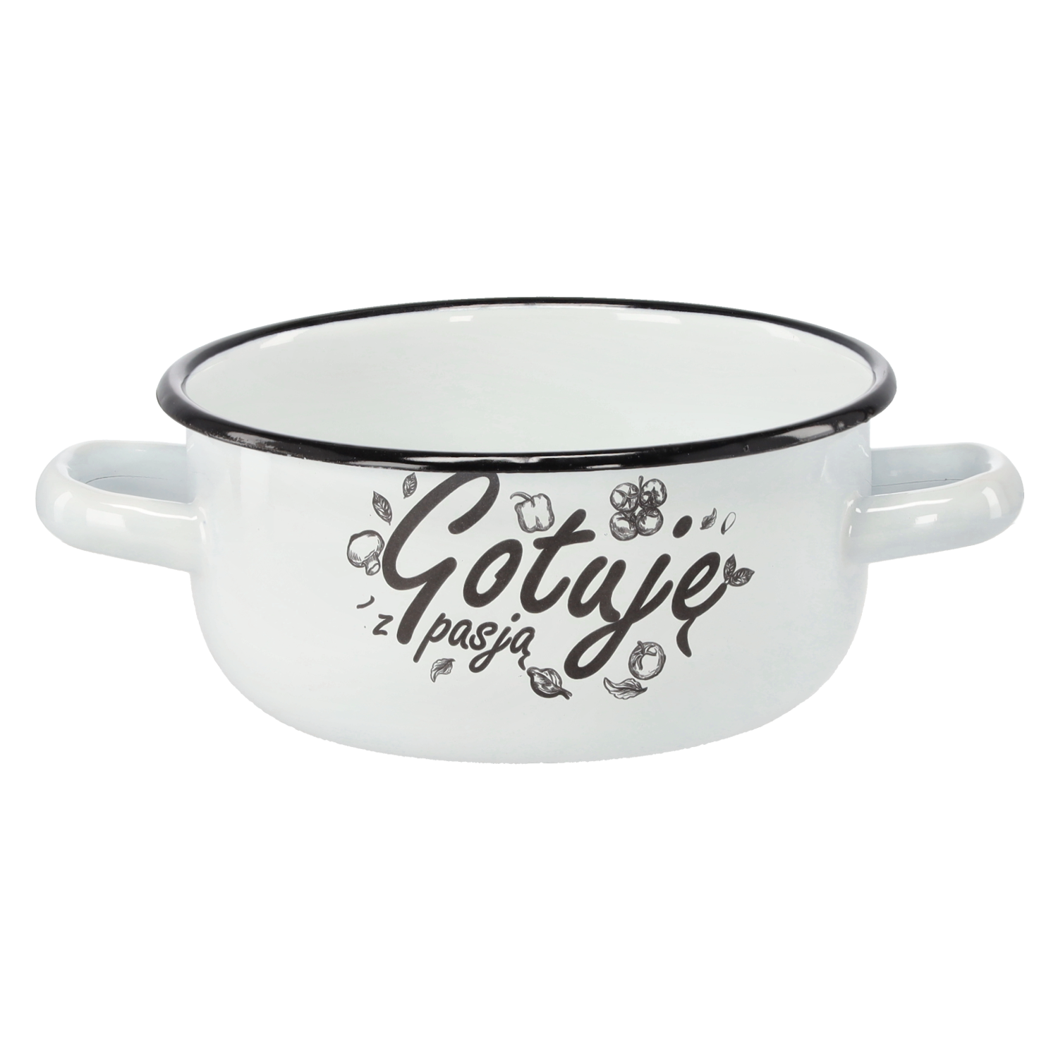 RONDEL EMALIOWANY Z DWOMA USZAMI 1,5 L 15 CM BIAŁY GOTUJĘ Z PASJĄ *2334