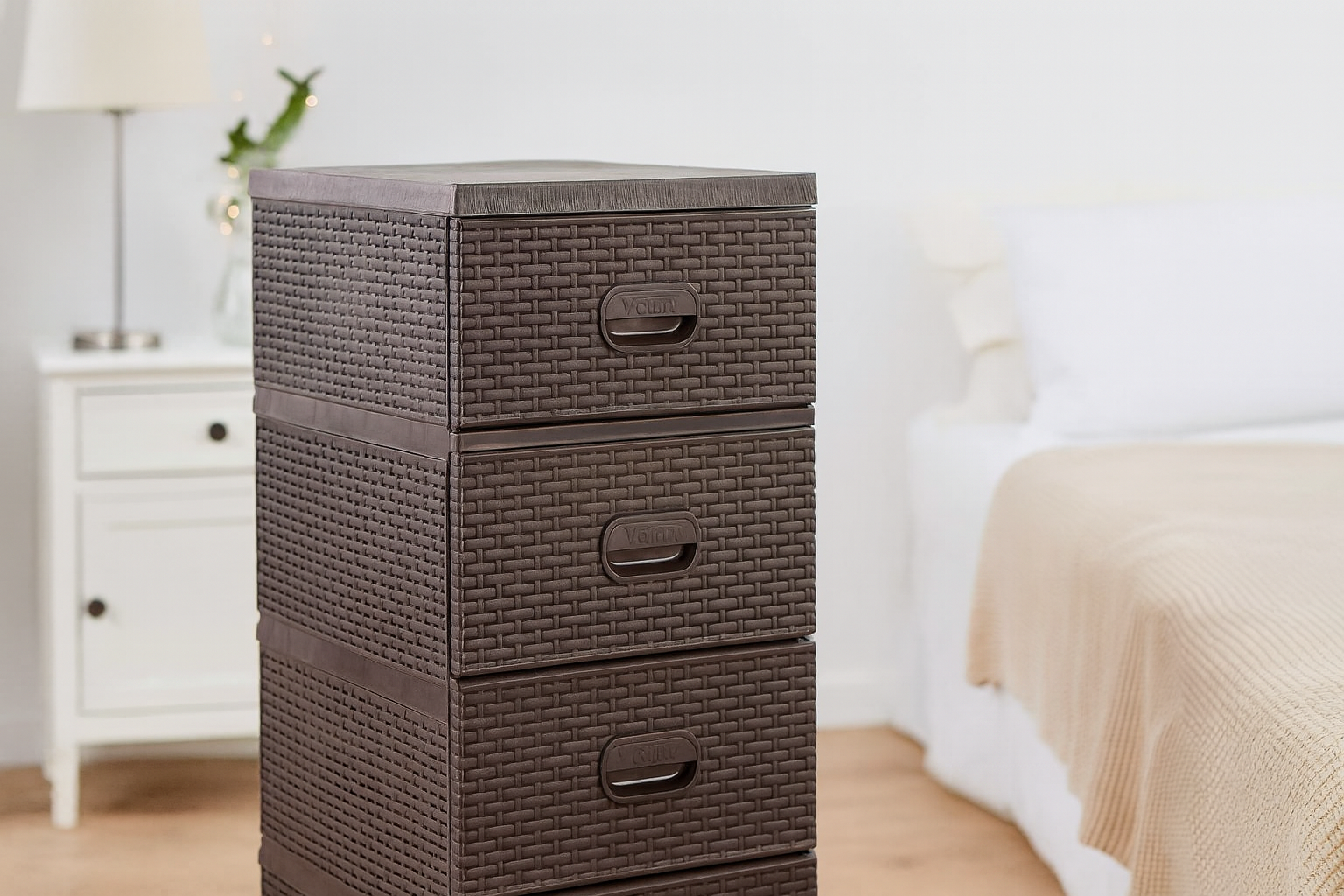 KOMODA PLASTIKOWA Z 4 SZUFLADAMI BRĄZOWA 38 x 45 x 90 cm RATTAN *9436 - obrazek 4